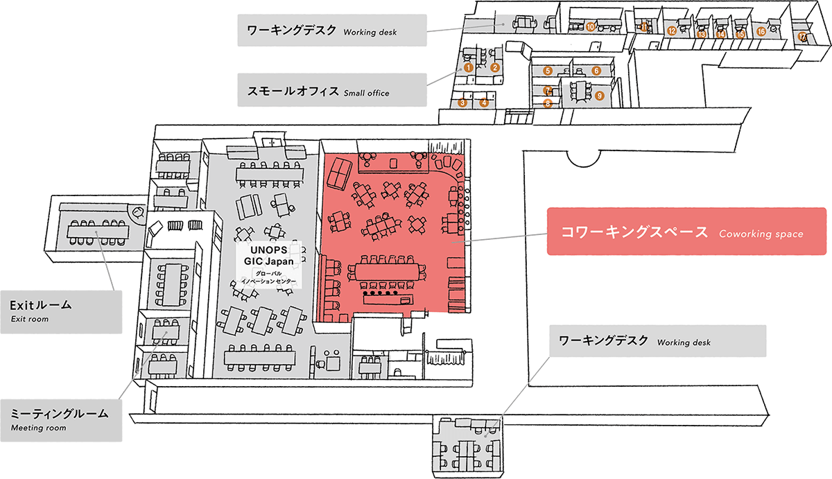 起業プラザひょうごコワーキングスペース施設マップ