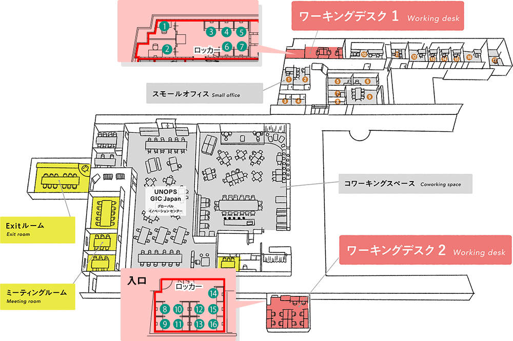 起業プラザひょうごワーキングデスク施設マップ